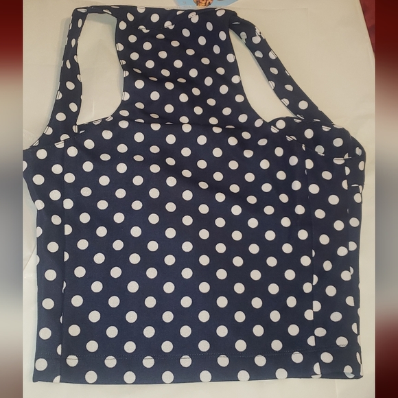 Tatyana Dasha Retro Pinup Navy Blue White Polka Dot ZipUp Bustier Bra Tank Top - Picture 8 of 9